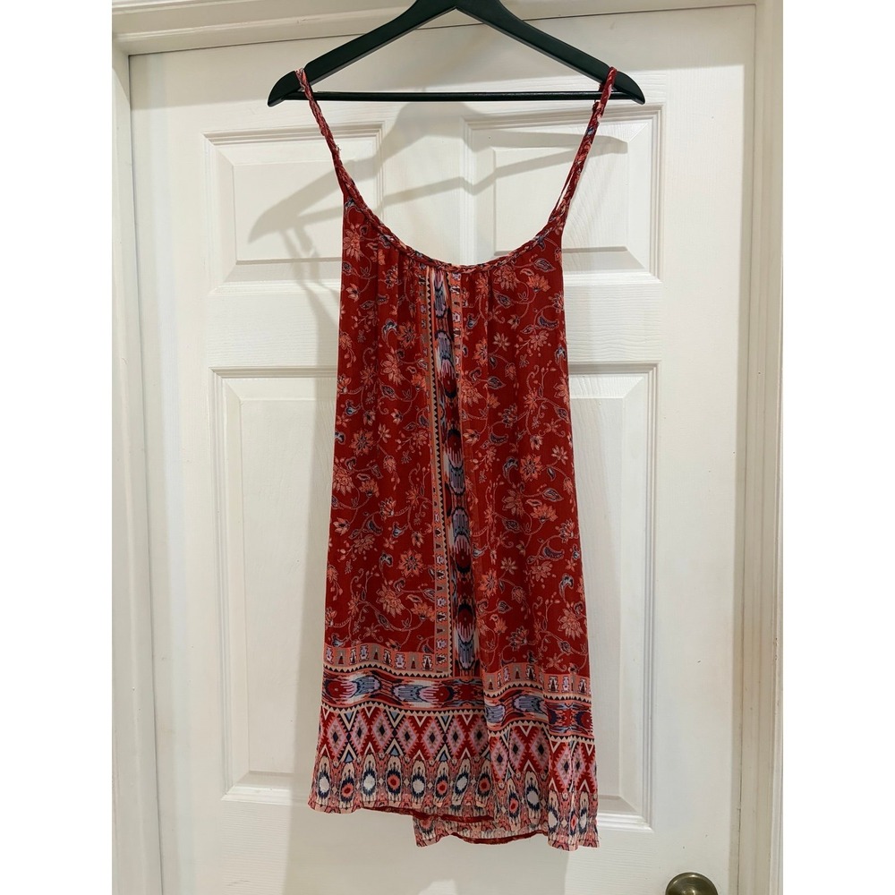 Hollister Red Boho Print Swing Dress Size M Women's Sleeveless Festival Mini Dre